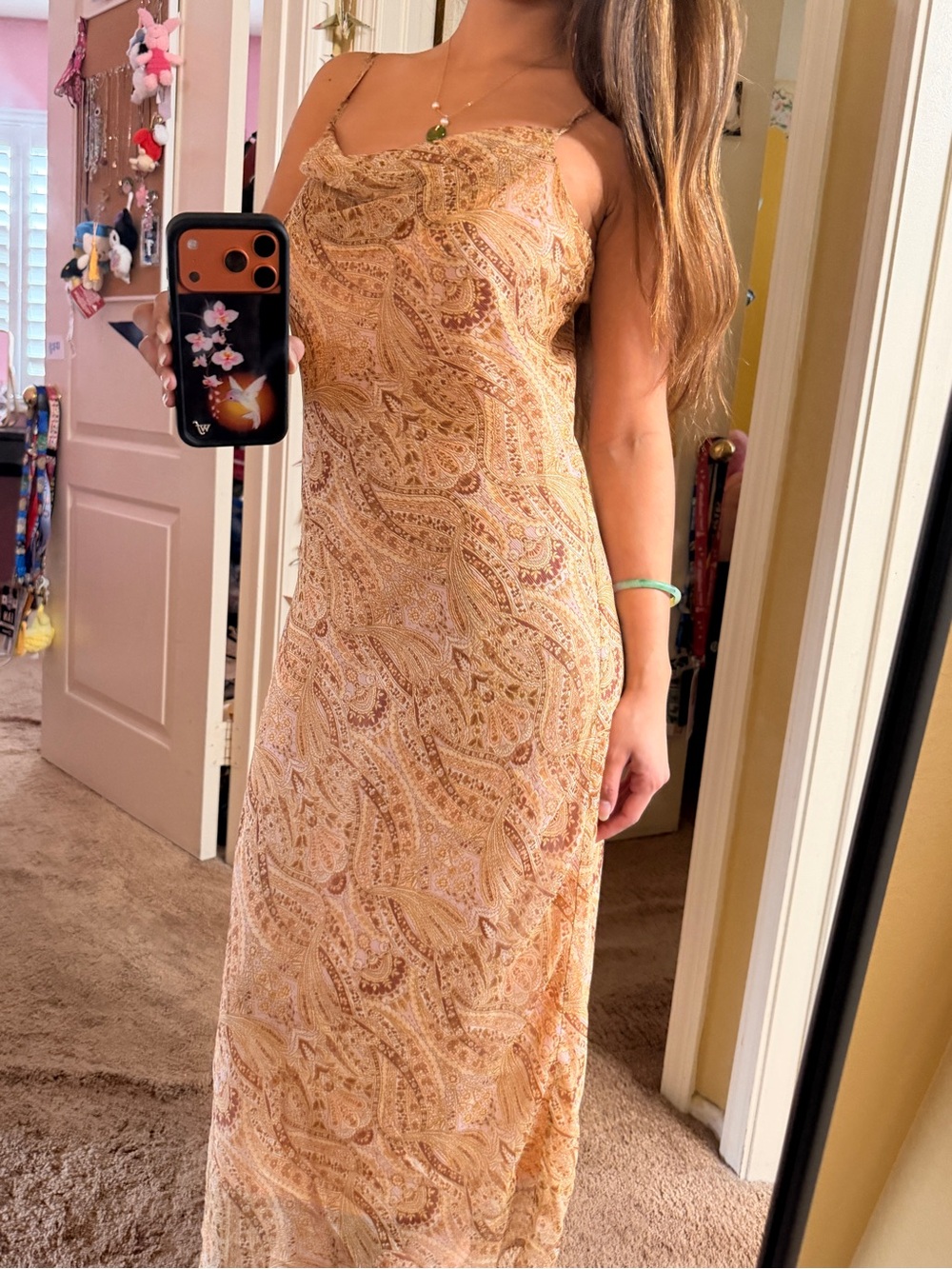 Forever 21 Peach Paisley Cowl Neck Maxi Slip Dress